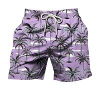 Beach Shorts Men Hawaiian - Large Size Men's Swim Shorts Bermuda Pattern Short Trousers with Drawstring Pants Holiday Bermuda Casual Short Pants Sport Breathable Pants, Purple, S