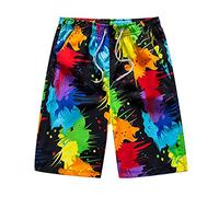 Beach Shorts Mens Quick Dry Swimming Short Printed Oversized Swim Trunks with Pocket Elasticated Waist Drawstring Half Pants Straight-Fit Breathable Lightweight Swimsuits for Holiday L-4Xl Black