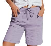 Beach Shorts Women Linen Short Women Summer Knee Length Cropped Trousers Ladies Solid Drawstring Hot Pants with Pockets Half Length Capri Bermuda Short Denim Shorts Purple