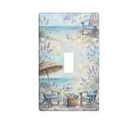 Beach Single Light Switch Cover Plate, Coastal Relaxed Lavender Chair Summer Blue Plastic Standard Size Toggle Light Switch Cover for Living Room Bedroom Home Office Decor (Single)