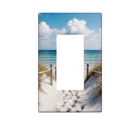 Beach Single Rocker Light Switch Cover, Coastal Relaxed Clouds Footprints Summer Blue Plastic Standard Size Decorative Wall Plates for Home Living Room New Apartment Decor