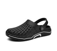 Beach Slippers Eva Sole Mesh Slip On Open Toe Flat Heel Black Hollow Out Shower Slides House Men Lightweight Sandals Shoes Non-Slip Breathable for Summer Travel