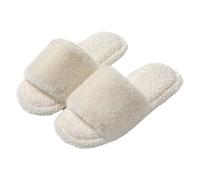 Beach Slippers Women Winter Slippers Comfy Warm Terry Bedroom Shoes Anti-Skid Rubber Sole Memory-Foam Flat with Faux Fur Lining for Women Men Sliders Size 4 Beige