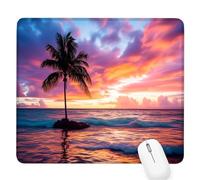 Beach Small Mouse Mat 10.24×8.27×0.12 inch,2026 New Year Gaming Mousepad Coconut Trees Mini Desk Pad with Non-Slip Base and Stitched Edge,for Wireless Mouse,Laptop,Office Home,Gift for Men/Woman D-624