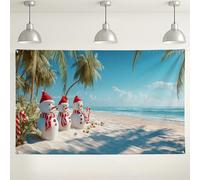 Beach Snow Man Backdrop, Tropical Winter Wonderland Photography Background, Holiday Decor for Christmas Parties, Indoor/Outdoor Use 71x43 Inch