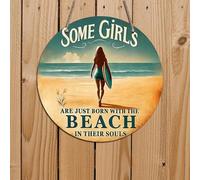Beach Soul Sign - Vintage Coastal Art with Surfer Illustration - Uplifting Wall Decor for Bedroom, Sunroom or As A Travel Lover's Gift