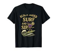 Beach Squad Surf and Sip Retro Surfing Cocktail Graphic T-Shirt