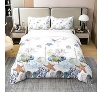 Beach Starfish Comforter Cover Set Ocean Marine Bedding Set for Cartoon Seahorse Duvet Cover Set 100% Cotton Cute Conch Marine Life Bedspread Cover 3PCS King