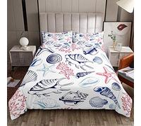Beach Starfish Duvet Cover Ocean Shell Conch Bedding Set for Boys Girls Kids Room Marine Creature Themed Decor Comforter Cover Marine Sealife Bedspread Double Size With 2 Pillow Case