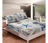 Beach Starfish Ocean Marine Shell Fitted Sheet Sea Creatures Bedding Sheet For Kidss Hawaiian Sealife Ultra Soft Double Size