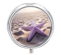 Beach Starfish Pill Box Cute Round Pill Case Portable Medicine Tablet Vitamin Holder Organizer for Purse Pocket