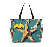 Beach Starfish Print Beach Tote Bag Waterproof Large Bags With Zipper Big Capacity For Vacation Travel