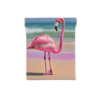 Beach Starfish Print Leather Coin Purse, Small Change Pouch Wallet,Squeeze Coin Purse Pouch For Men Women, One Pink Flamingo On Beach, One Size, Fashion
