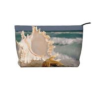 Beach Starfish Seashells Print, Cosmetic Bag Corduroy Makeup Bag Portable Travel Toiletry Bag