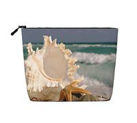 Beach Starfish Seashells Print, Cosmetic Bag Imitation Linen Makeup Bag Portable Travel Toiletry Bag