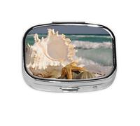 Beach Starfish Seashells Print,Meta Pill Box 2 Compartment Medicine Case,Portable Organizer