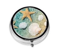 Beach Starfish SeashellsMeta Pill Box 3 Compartment Medicine Case,Portable Organizer