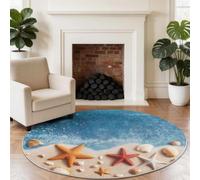 Beach Starfish Shells Round Area Rugs, Modern Minimalist Machine Washable Round Rugs for Playroom & Nursery, Multicolored Non-Slip Carpet for Children & Pets, Soft Low Pile Rug 60 cm