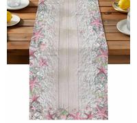 Beach Starfish Table Runner, Summer Pink Sea Star Nut Shell Khaki Wood Grain Cotton and Table Linen Runner for Kitchen Dining Home Decor for Party Festival Holiday Decoration Gift 13x72in