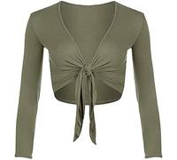 Beach Stone® Womens Long Full Sleeves Ladies Stretch Bolero Cropped Cardigan Front Tie Knot Shrug Top Women's Plain Bolero Front Tie Knot Shrug - Ladies Long Sleeve Cropped Cardigan Top Khaki