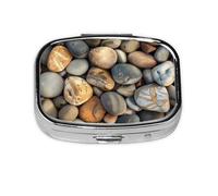 Beach Stones Pattern_1 Square Mini Pill Case, Compact Metal Pocket Pill Box with 2 Compartments for Travel