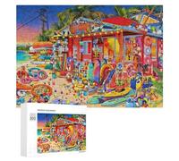 beach store jigsaw puzzles 300 pcs,crowded with summer gear puzzle for adults kids,whimsical challenge toy educational games home decoration for gifts.