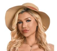 Beach Straw Hats for Women Summer Beach UV Hat Foldable Wide Brim Straw Sun Hat for Girls Khaki Brown