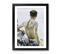 Beach Study By Henry Scott Tuke Classic Painting Framed Print | A4 Black Framed Wall Art | Ready to Hang | Classic Beach Picture | Living Room Bedroom Lounge Office