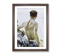 Beach Study By Henry Scott Tuke Classic Painting Framed Print | A4 Walnut Framed Wall Art | Ready to Hang | Classic Beach Picture | Living Room Bedroom Lounge Office