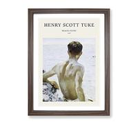 Beach Study By Henry Scott Tuke Exhibition Museum Painting Framed Print | A4 Walnut Framed Wall Art | Ready to Hang | Modern Beach Picture | Living Room Bedroom Lounge Office