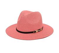 Beach Summer Hats for Women Women Men Packable Sun Straw Hats Adjustable Summer Panama Fedora Wide Brim UPF 80+ Foldable Packable Straw Beach Hat for Beach Vacation Travel Pink