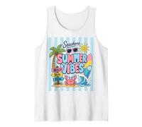 Beach Sun Fun Summer Vibes Crab Tropical Palm Tree Vacation Tank Top