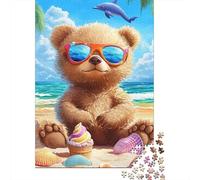 Beach Sunglasses Teddy Bear 1000 Piece Jigsaw Puzzle Paper for Adults Dolphin Summer Scene Puzzle Game for Family Focus Home Decor Gift 38x26cm/1000pcs
