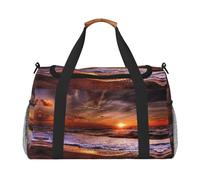 Beach Sunrise Full Print Travel Duffle Bag with Adjustable Shoulder Strap,Large Capacity Twill Polyester Crossbody Bag for Gym,Weekend Trips Outdoor Activities