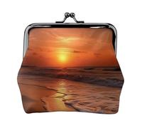 Beach Sunrise Orang Sea Prints Coin Purse Kiss Lock Pu Leather Mini Pouch Wallet Change Bag for Women Girls Kids