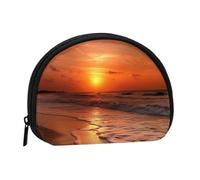 Beach Sunrise Orang Sea Prints Coin Purse Shell Mini Pouch Wallet Change Bag for Women Girls Kids