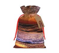 Beach Sunrise Printing Drawstring Christmas Bag With Kraft Tag 4.7x6.9 Inch For Halloween Wrapping Gifts