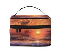 Beach Sunrise Prints Travel Makeup Bag Flip Portable Toiletry Bag with Handle for Women's Travel and Daily Use