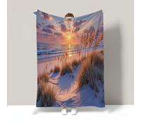 Beach Sunrise Scenery Fluffy Fleece Blanket Sofa Bed Throw Flannel Thin Blankets For Sofa Couch Recliner, Soft Breathable Washable Landscape Photos Throw Blanket For Winter Autumn ( 150 X 200 Cm )
