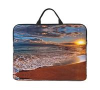Beach Sunrise White Wave 14 Inch Printed Laptop Sleeve, 600d Oxford-Cloth Shockproof Laptop Case With Thickened Pearl Cotton,Waterproof Portable Laptop Handbag Cover