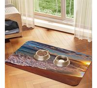 Beach Sunrise White Wave Print Pet Feeding Mat For Dogs & Cats Absorbent Waterproof Dog Food Mat Non-Slip Pet Bowl Placemat Quick Dry Floor Protector Leather Tablecloth