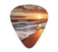 Beach Sunrise White Wave Printed Guitar Picks 12-Piece Set - Comfortable, Versatile Plectrum for All Guitar Styles & Players