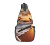 Beach Sunrise White Wave Printed Sling Bag Crossbody Backpack for Men Women, Versatile Casual Shoulder Chest Bag for Running Hiking Cycling Travel Work