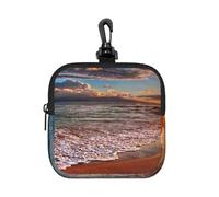 Beach Sunrise White Wave Square Zipper Pouch with All-Over Print,Waterproof Rubber-Fabric, Lightweight Durable Small Organizer Bag for Coins, Cards, Keys