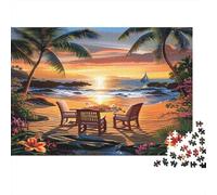 Beach Sunset 1000 Pieces Paper Jigsaw Puzzle for Adults Thick Cardboard Mind Training Seaside Landscape Puzzle Home Wall Art 52x38cm/1000pcs