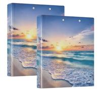 Beach Sunset 3 Ring Binders 1.5 Inch Clear View Three Ring Binders Versatile Binder Fits 200 Sheets 2 Pack