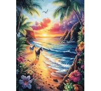 Beach Sunset 300 Pc Classic Jigsaw Puzzle Fantasy Animal Plant Puzzle for Adults Hard Challenging Hobby Home Decor Poster High-grade Rigid Cardboard 300 PCS
