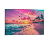 Beach Sunset_ 3D Print Art Canvas Prints Seaside View Wall Art Pictures Paintings for Living Room Bedroom Home Decorations Modern Giclee Artwork Ready to Hang 20x30inch(50x75cm)