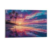 Beach Sunset_ Canvas Wall Art 3D Seaside View View Art Picture for Home Office Bathroom Bedroom Stretched Giclee Print Ready to Hang 08x12inch(20x30cm)