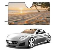 Beach Sunset Car Windshield Sun Shade - Reflector Sunshade Offers Ultimate Protection for Car Interior, Cool Reflective Sun Blocker Fits Small Sedans, Mini SUVs 55"x30"